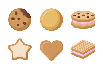 Round and sandwich cookie icons, biscuit and wafer vector, sweet dessert illustration, bakery snack collection, tasty treat design