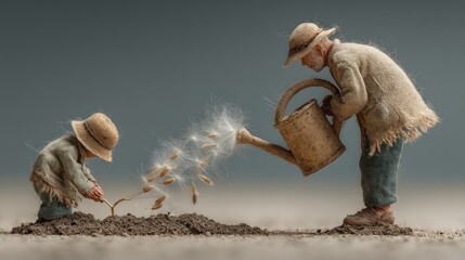 Nurturing future generations: an elderly farmer and child fostering growth