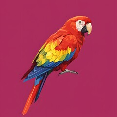 Obraz premium A vibrant scarlet macaw illustration featuring a geometric, low-poly design against a solid background