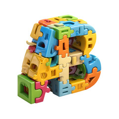 Obraz premium Colorful interlocking building blocks forming the number eight isolated on transparent background