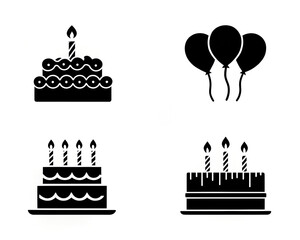 Birthday Cake and Balloon Icon Set