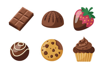 Chocolate and truffle icon set, sweet candy vector, chocolate bar and strawberry illustration, dessert treat collection, confectionery design