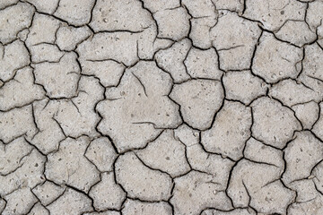 Dry cracked earth surface displaying intricate patterns of fissures and crevices, showcasing the effects of drought and arid conditions in a natural landscape environment