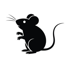 Black silhouette of a cute mouse with whiskers