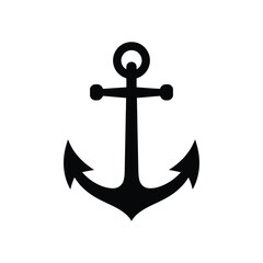 Classic black anchor silhouette on white background