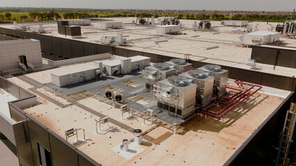 Industrial hvac system cooling a large building on rooftop