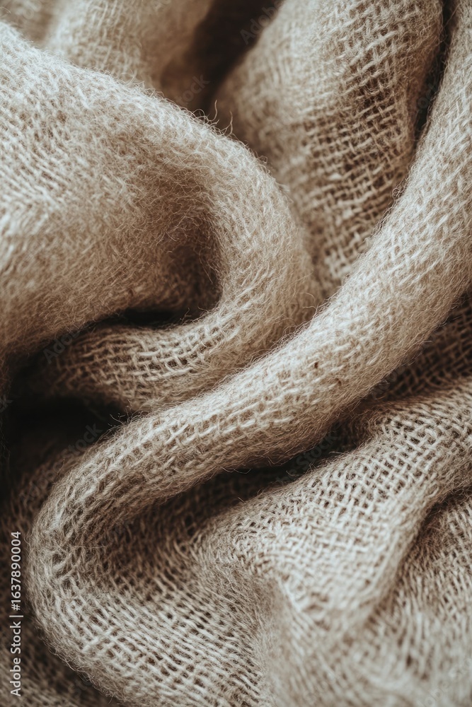 Poster close-up texture of soft natural fabric with intricate weave patterns and warm earthy tones for crea