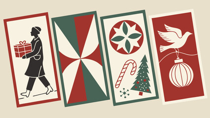 MidCentury Modern Christmas Design Elements Gift Star Tree Dove.