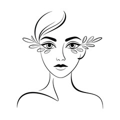 Elegant woman s face with leafy accents