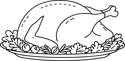 Naklejka premium Roast Turkey Outline – Festive Dinner Platter Vector Illustration