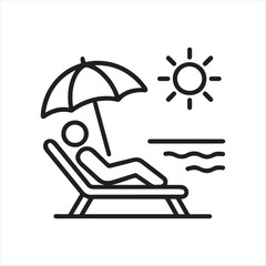 Relaxing Beach Day Icon Design featuring a Person Lounging Under an Umbrella by the Sea with the Sun
