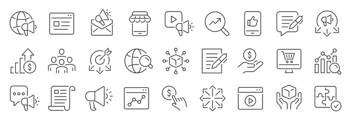 Digital marketing thin line icons. Advertising icon. Editable stroke. Vector