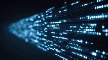 Abstract Data Stream Visualization: Binary Code Flowing Through Fiber Optic Cables Illustrating High-Speed Data Transfer