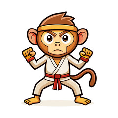 Energetic Monkey in Karate Pose Wearing Headband and Belt – Martial Arts Animal Character Vector for Sports, Fitness, and Fun Designs
