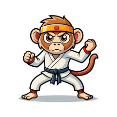 Energetic Monkey in Karate Pose Wearing Headband and Belt – Martial Arts Animal Character Vector for Sports, Fitness, and Fun Designs