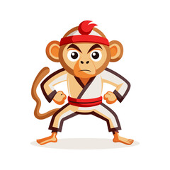 Energetic Monkey in Karate Pose Wearing Headband and Belt – Martial Arts Animal Character Vector for Sports, Fitness, and Fun Designs