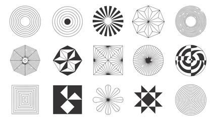 Set of fifteen abstract geometric patterns and shapes for modern graphic design element use.