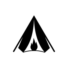 Fototapeta premium Black tent with flame on transparent background silhouette