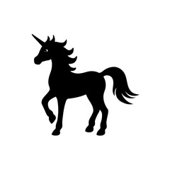 Unicorn black silhouette on transparent background