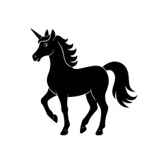 Black unicorn posing on transparent background silhouette