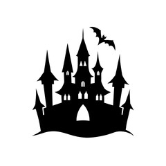 Spooky castle at night on transparent background silhouette