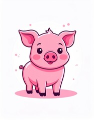 Fototapeta premium A cute, cartoonish pink pig character with a cheerful expression, set against a simple background.