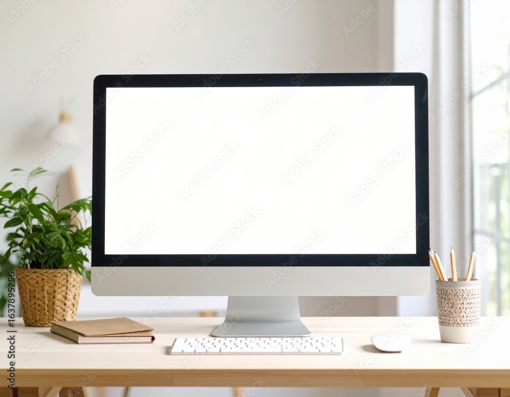 Aufkleber modern minimalist workspace with empty computer screen