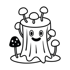 happy tree stump with mushrooms vector illustration 
