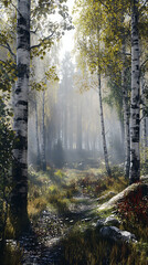 Fototapeta premium Forest path sunlight tranquil nature