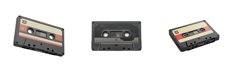 Obraz premium Retro music tapes collection vintage aesthetic set neutral nostalgia concept. Cut out PNG set