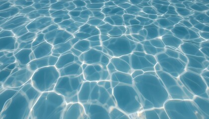 Ultra-clear swimming pool water surface, sunlight patterns visible at the bottom