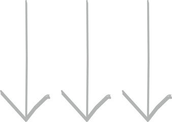 Hand drawn three gray arrows pointing down in transparent background, Arrow icons pack for your web site design, logo, app, arrow pack design for business.