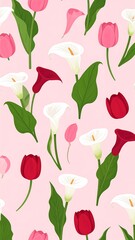 Spring floral pattern with tulips and calla lilies