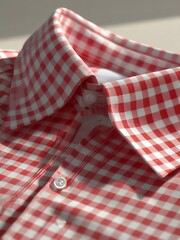 Obraz premium Red and White Gingham Pattern Button Down Shirt Close Up 