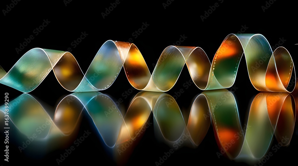 Poster colorful ribbon-like form with a mirrored reflection.