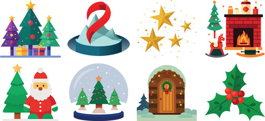 Christmas Icon Set in Flat Design Style Christmas icon bundle design