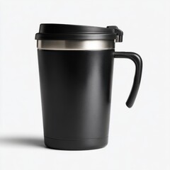 Reusable coffee mug for camping sleek design isolated on white background studio quality crisp details ar 16:9