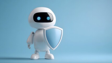Confident robot holding a digital shield