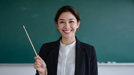 Confident female teacher presenting in a classroom setting