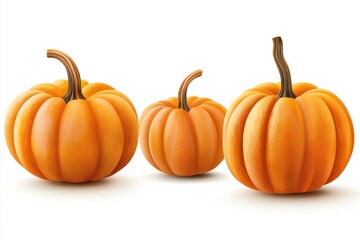 Obraz premium Orange Pumpkin Set Isolated on White Background. Multiple Pumpkin Jack-o-Lanterns Halloween Concept. Autumn Harvest Clip Art. Pumpkins with Clipping Path. Fall Season Decoration Design.
