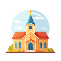 Fototapeta premium Cartoon church illustration for faith events or community outreach projects. Clean vector building art for web design or graphics.