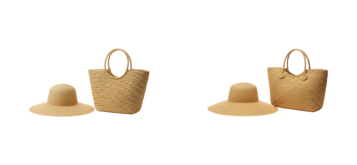 Stylish summer accessories display outdoor boutique product bright daylight fashion concept. Cut out PNG set