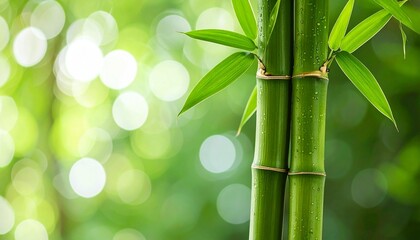 Minimalist flag with vibrant green bamboo stalks, segmented nodes, and soft natural background
