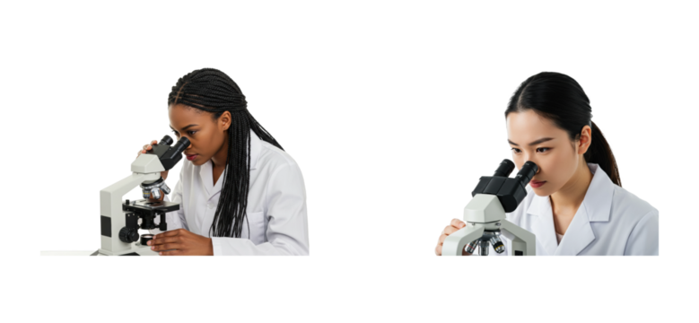 Microscopy experiment demonstration laboratory educational presentation controlled environment scientific exploration. Cut out PNG set