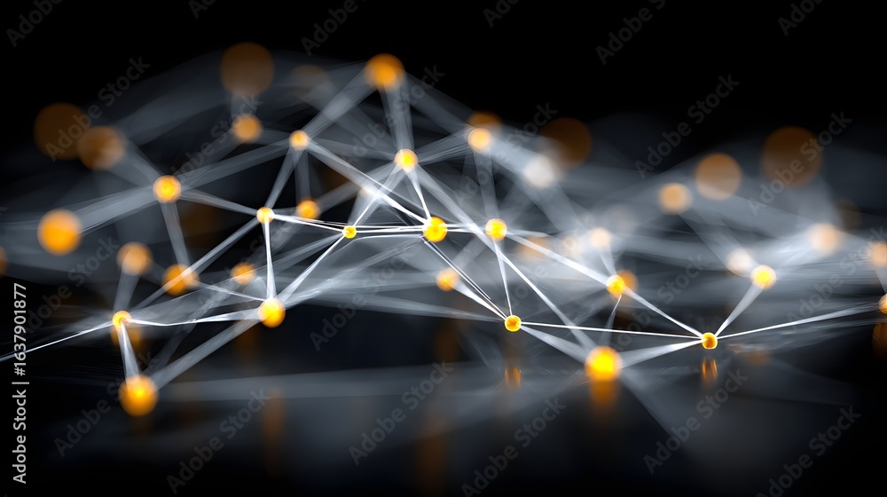 Poster abstract network design with glowing nodes.