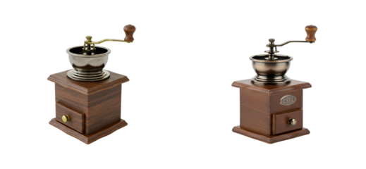 Grinding fresh coffee beans kitchen product cozy artisanal coffee making. Cut out PNG set