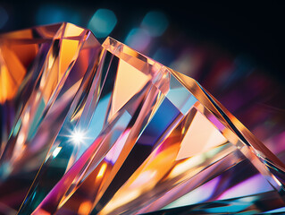 Captivating abstract crystal geometry with vibrant light refractions and bokeh effects