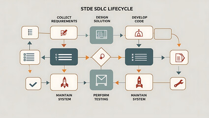 Highly Detailed Professional Visual Representation of the Software Development Life Cycle (SDLC) Showcasing All Phases Including Planning, Analysis, Design, Development, Testing, Deployment