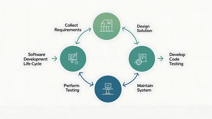 Highly Detailed Professional Visual Representation of the Software Development Life Cycle (SDLC) Showcasing All Phases Including Planning, Analysis, Design, Development, Testing, Deployment