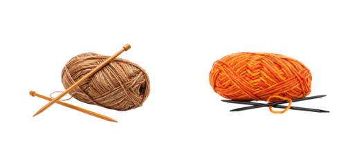 Knitting craft session with yarn and needles cozy home studio creative hobby environment. Cut out PNG set